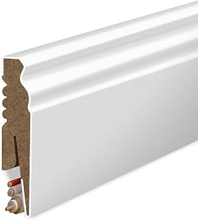 Plinthe en MDF lisse, longueur 207 cm, hauteur 8 cm, épaisseur 1,6 cm