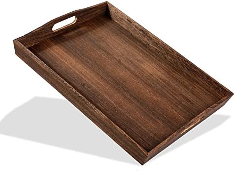 HEITICUP Wooden Serving Tray-One Piece Set of Rectangular Shape Wood Coffee Table with Cut Out Handles, Kitchen Trays for Party, Serving Pastries, Eating, Snacks, Mini Bars