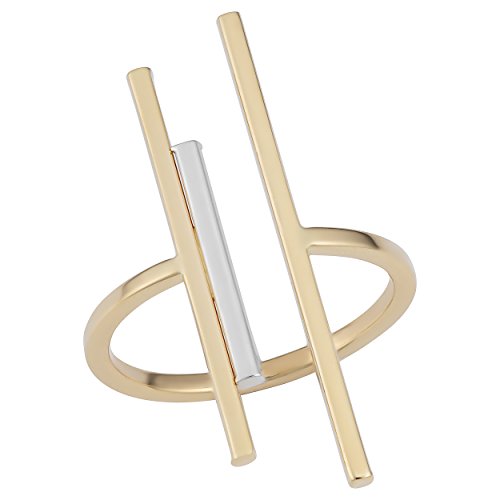 Bague triple barre en or bicolore 14 carats Kooljewelry anneau moderne or blanc et jaune