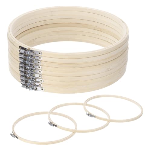 Image of MECCANIXITY 12 Pieces 10 Inch Embroidery Hoops Adjustable Round Bamboo Circle Cross Stitch Hoop Ring for Art Craft Handy Sewing Needlework DIY Decoration