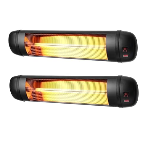 Heatlab 2kW Quartz Bulb Wall Mounted Infrared Outdoor Patio Heater with Remote Control in Black Pack...