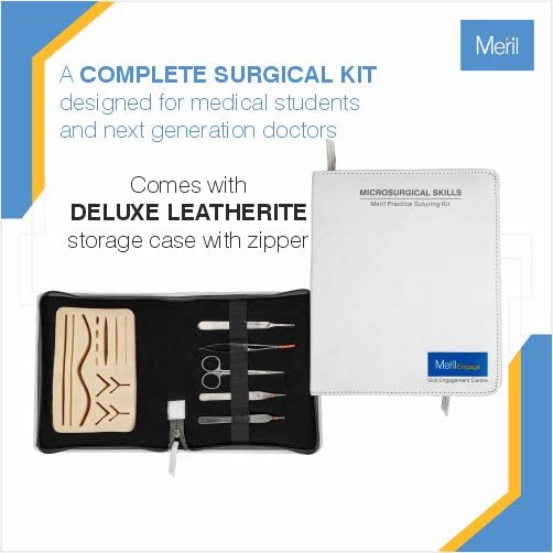 Miniatura 6 de Meril Kit de práctica de sutura - habilidades microquirúrgicas para estudiantes de medicina, enfermeras, incluye almohadilla de sutura premium con