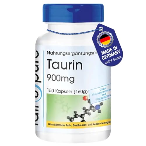 Preisvergleich Produktbild Fair & Pure Taurin 900mg, 150 Kapseln, hochdosiert, Nahrungsergänzungsmittel vegan ohne Magnesiumstearat, in Deutschland hergestellt