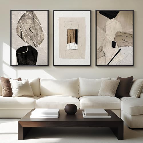 Large Framed Neutral Abstract Wall Art for Living Room, 3