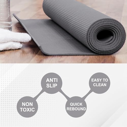 Image of Yoga Mats For Women and Men Exercise For Home Workout Gym Anti Slip EVA Material Yoga Mat 4Mm For Kids Gym Mats (Grey, 4 mm)