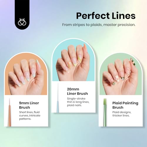 Image of Beetles Nail Art Brushes Set for Gel Polish 8 Pcs - Nail Art Design Pen Fingernail Painting Dotting Tool, Liner Gradient Clean Up Brush DIY with Palette Rainbow Pastel Pen Set Manicure Kit