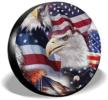 Car Tire Cover Sunscreen Protective Cover American Patriotic Flag Water Proof Universal Spare Wheel Tire Cover Fit for Trailer, RV, SUV and Various Vehicles 14" 15" 16" 17" Inch