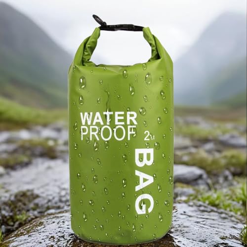 Waterproof Dry Bag 2L, Lightweight Roll-Top Sack for Kayaking Swimming Camping and Beach, Compact & Water-Resistant Outdoor Essential (Peagreen)