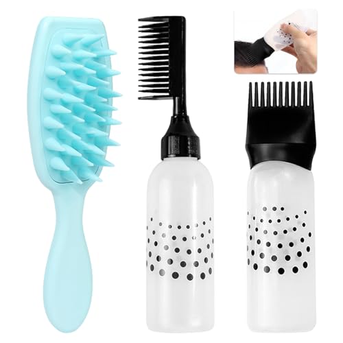 EACHPT Aplicador Aceite pelo,pack de 3 botes Aplicadores para Cabello,Aplicador de aceite capilar con escala graduada,Con cepillo para champú,Botella aplicadora de peine para raíces