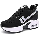  AONEGOLD® Damen Sneaker Wedges mit Keilabsatz Sportschuhe Bequeme Atmungsaktive Mesh Turnschuhe Mode Outdoor Freizeitschuhe 1298 Schwarz 35 EU