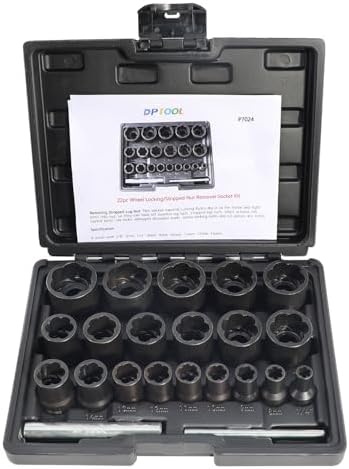 DPTOOL 22 Piece Bolt Nut Extractor Set, 1/2" and 3/8" Drive Impact Lug Nut Remover Socket Tool, Wheel Lock Removal Kit for Extracting Damaged, Stripped Frozen Nuts & Screws Twist Socket Set