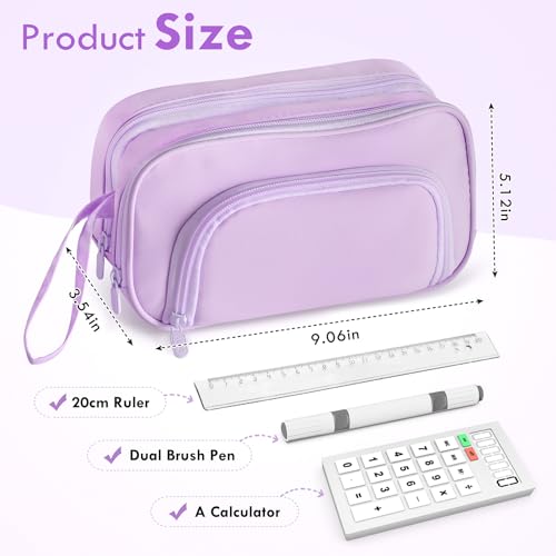 Image of Large Capacity Pencil Case with Pull-out Structure - Multifunctional Extra Big Pencil Pouch Pen bag, Portable Stationery Organizer with Zipper, Office School Supplies for Boys Girls, Purple