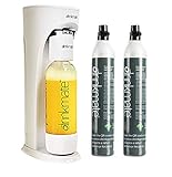 Drinkmate Sparkling Water and Soda Maker, Carbonates Any Drink, Bubble Up Bundle- Includes Two 60L CO2 Cylinders, One Carbonation Bottle, and Fizz Infuser- Classic White