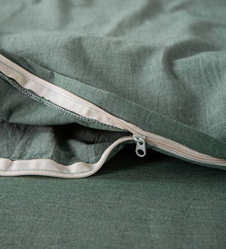 Image of F.Y.Dreams 100% Washed Cotton Duvet Cover for Weighted Blanket 60x80 inches with 16 Ties, Zipper on Long Side /Grass Green /Just Duvet Cover