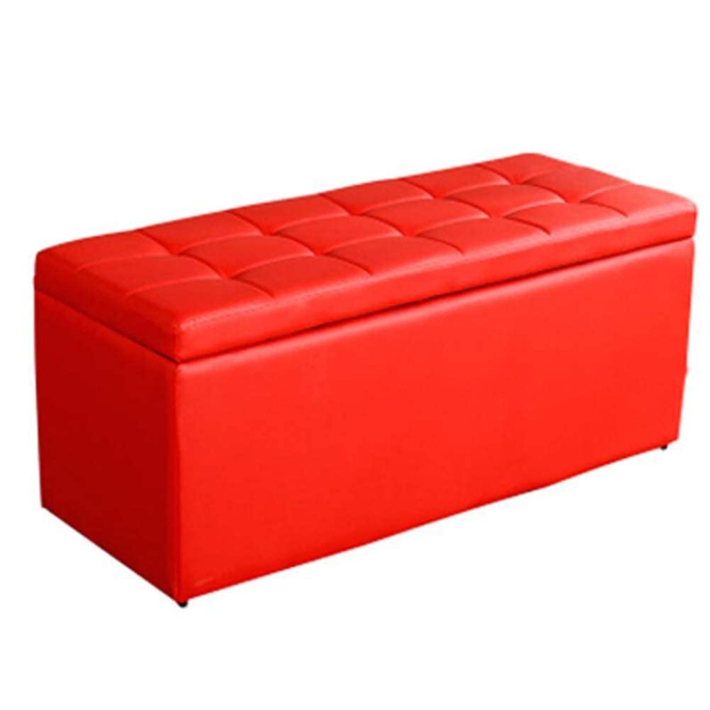 Repose-pieds grand coffre rangement bois massif rouge rectangulaire