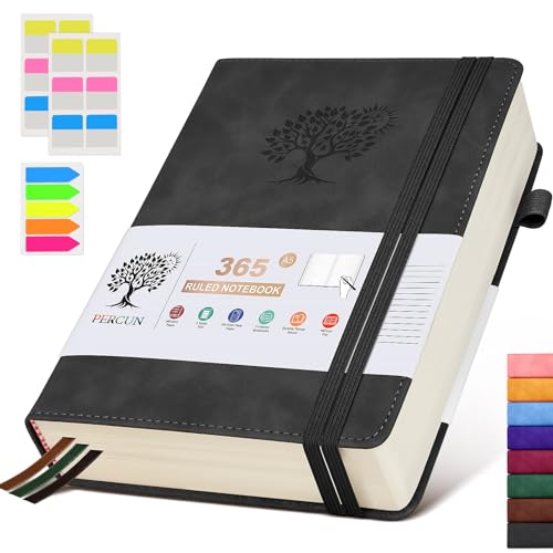 A5 Lined Journal Notebook - 365 Page Leather Journals for Writing Women & Men，Hardcover Notebook with 100Gsm Thick Pages，Daily Diary for Travel, Work，School，Note Taking，College Ruled (5.9" x 8.5")