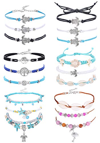 Loyallook 18Pcs Anklet Bracelets For Women Ankle Chain Turtle Wave Anklet Beach Ankle Bracelets Foot Jewelry For Women #TOP23