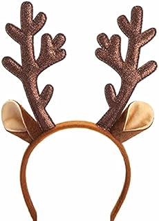 SKETCHED GLITTER REINDEER ANTLERS WITH EARS HEADBAND - Christmas Xmas Party Hairband Hat Festive Novelty Dress Up Costume One Size Office