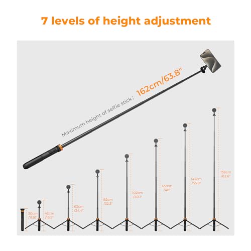 Image of K&F CONCEPT 63'' Magnetic Selfie Stick Tripod | Lightweight, Wireless Remote, Compatible with iPhone 17 Pro Max /16 /15 /14 /13 /12 Series and All Phones, MS19