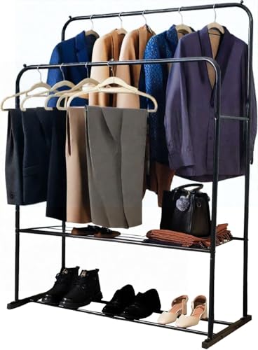 House Of Home Heavy Duty Double Clothes Rail with Shoe Rack. 2-Tier Metal Clothing Rack & Wardrobe Organiser for Bedroom, Laundry & Storage (153 × 110 × 50 cm)