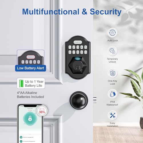 Smart Deadbolt Fingerprint Door Lock - ENOKER 5 in 1 Keyless Entry Door Electronic Lock with Keypad, APP Control/100 Fingerprint/Passcode/Keys Biometric Digital Gate Front Door Lock for Home Office