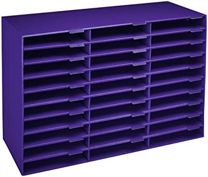 Adir File Sorter Literature Organizer - Mail Vinyl Craft Paper Storage Holder Corrugated Cardboard for Office, Classrooms, and Mailrooms Organization (30 Slots, Purple)