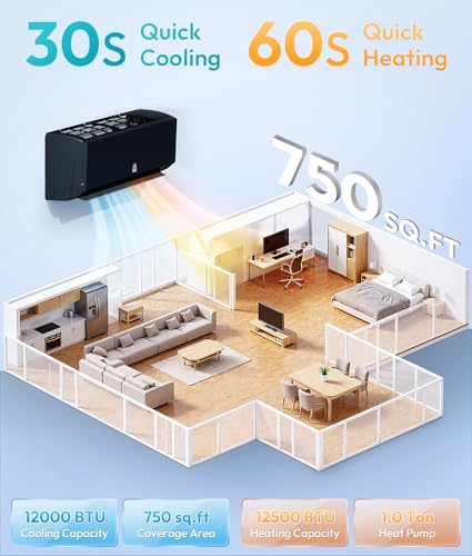 Image of Rellytech Mini Split AC /Heating System - 12000 BTU Wifi Mini Split AC Unit Inverter Heating and Cooling, 20 SEER2 115V Energy Efficient Air Conditioner Up to 750sq.ft, Installation Kit, Black