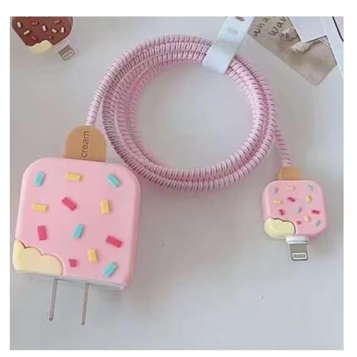 Image of Best HUB Cartoon 3D Design Protective Case Compatible with (Only Samsung Galaxy 25W) USB-C Power Adapter Charger, Cute Cartoon Type C Data Cable Case for Samsung (Pink ICE-Cream)