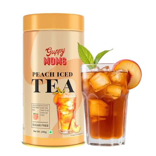 Image of Guppy Moms Sugar-Free Peach Iced Tea - Natural Flavor, Low-Calorie, Refreshing Fruit Drink | Healthy Energy Drink Alternative & Premium Mixer | Easy to Make, 200g (Pack Of 1A)