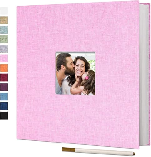 Image of Vienrose Self Adhesive Photo Album 11 inchx10.6 inch - 40 Pages Scrapbook Album for 4x6, 8x10 Pictures - Linen Cover - Pink