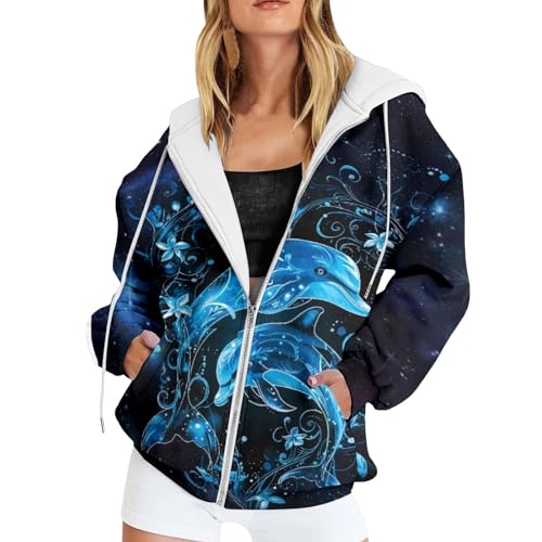 Veste de survêtement à fermeture éclair et impression 3D douce pour femme