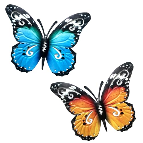 Image of SUNNEKO 2 PCS Large Metal Butterfly Garden Ornaments Outdoor