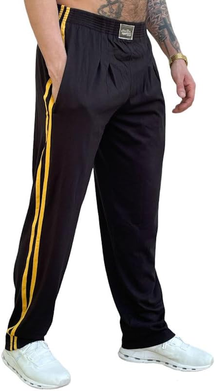 Crazee Wear Style 500Str Relaxed Fit Solid Black with 2 Yellow Stripes for Men and Women