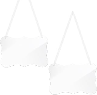 AHANDMAKER 2-Pack Clear Acrylic Hanging Wedding Chair Signs 8.86x5.79 DIY Blank Labels with White Satin Ribbons for Parties Events