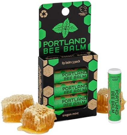 Portland Bee Balm All Natural Handmade Beeswax Lip Balm with Organic Coconut and Olive Oil (Oregon Mint) - 3 Count | Natural Lip Balm, Cruelty Free, Plastic Neutral, | Organic Lip Balm