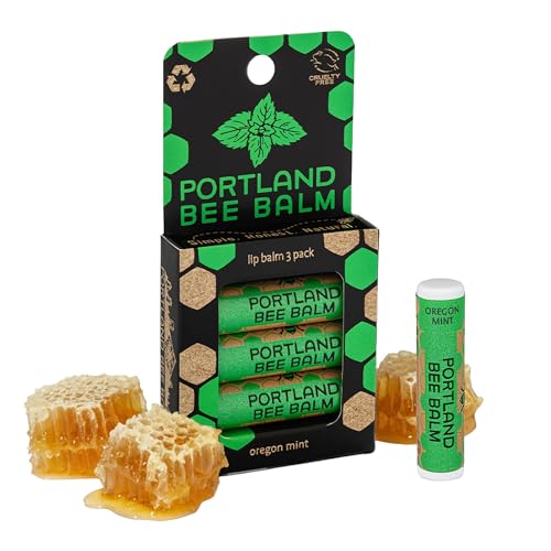 Portland Bee Balm All Natural Handmade Beeswax Lip Balm with Organic Coconut and Olive Oil (Oregon Mint) - 3 Count | Natural Lip Balm Cruelty Free Plastic Neutral | Organic Lip Balm