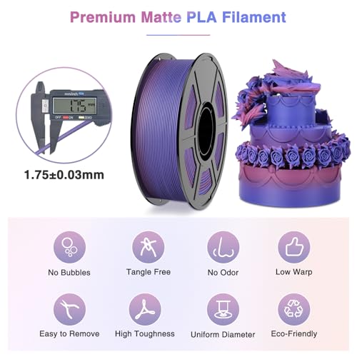 Image of Matte Rainbow PLA 3D Printer Filament, Multi-Color Changing PLA Filament 1.75mm, Matte Finish&High Precision 3D Printing Filament, 1kg Spool Twilight Gradient, Fits for Most FDM 3D Printers