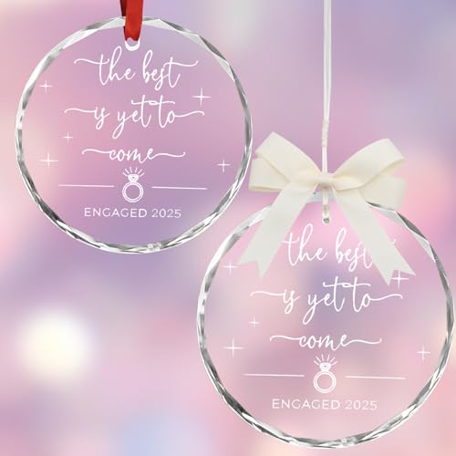 Engagement Gifts for Couples - Glass Christmas Ornament, Personalized Gifts for Newly Engaged Couples, Happy Engagement Ideas for Her, Bride to Be - Engaged for Her, Friends
