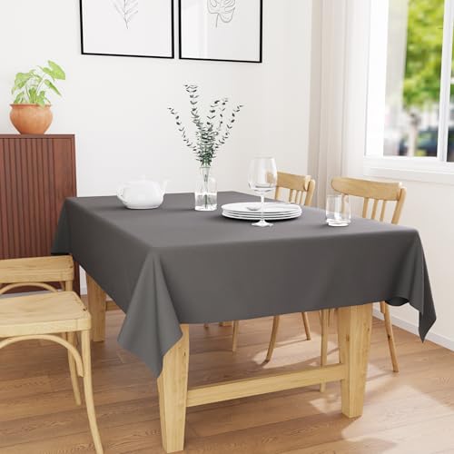 Image of Encasa XO Dining Table Cover Cloth for 4 to 6 Seater | 140x180 cm Cotton Canvas Rectangular Table Cloth | Machine Washable Tablecloth for Indoor & Outdoor Use - Grey Solid Color