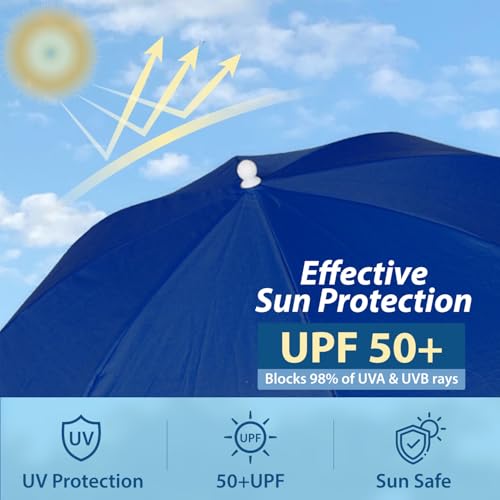 AMMSUN 47 inches Chair Umbrella with Upgraded Clamp, 360-degree Swivel, UV 50+ Protection, Portable Umbrella with Clamp For Camping or Beach Chair, Stroller, Wheelchair, Blue image 2