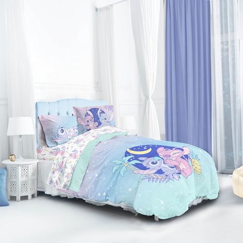 Image of Disney Lilo and Stitch Full Comforter Set 7 Piece Kids Bedding, Multi | Bed in a Bag, Comforter Sheets Shams Pillowcases, Official Brand, Soft Microfiber, Machine Washable, Girls Gift