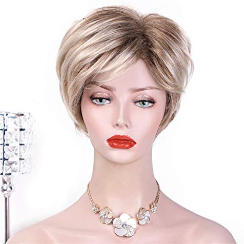 Perruque synthétique bob courte blonde frange cheveux ondulés femme
