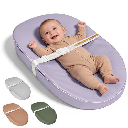 Image of JVEOO Baby Changing Pad, Waterproof Vegan Leather Wipeable Diaper Changing Pad with Safety Strap Non-Slip Changing Mat for Dresser & Table