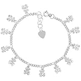 Sterling Silver Dangling Teddy Bears Charm Bracelet for Women 16mm drop fits 7-8 inch wrists