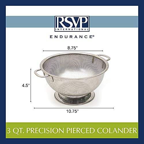 Rsvp International Endurance Kitchen Collection Colander Strainer, 3 Quart, Pierced Stainless Steel #TOP6