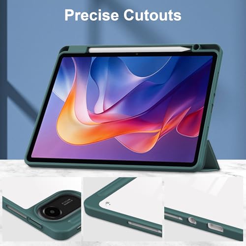 Image of ProElite Case Cover for Xiaomi Redmi Pad 2 11 inch Cover, Transparent Flip Case for Xiaomi Redmi Pad 2 11 inch Case Cover with Pen Holder, Dark Green