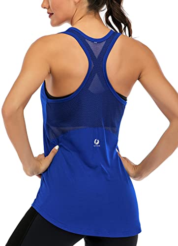 Ictive Women's Sleeveless Yoga Tank Top - Mesh Racerback, Muscle Workout, Gym Activewear - Royal Blue M #TOP6