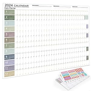 TSUWNO Calendario da Parete XXL 2024 (74,2 x 52,5 cm), Formato Poster Orizzontale e Piegato. Agenda e Planner Annuale, con un Design Incantevole e un Pezzo Unico.