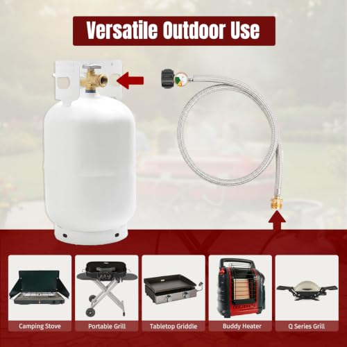 Image of SHINESTAR 6ft Braided Propane Hose Adapter 1lb to 20lb with Gauge