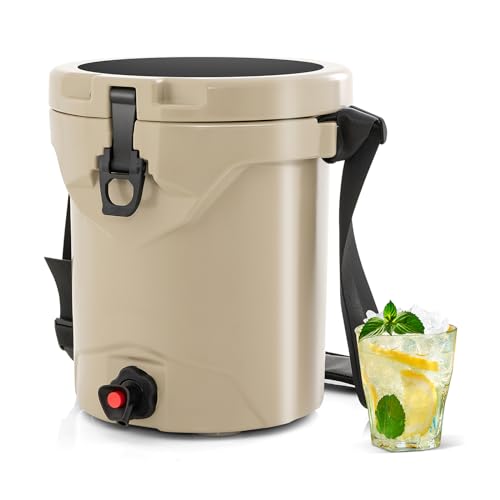 TANGZON 9.5L Insulated Cooler Bag, Leak-Proof Drink Cooler with Spigot, Flat Seat Lid & Adjustable Shoulder Strap, Portable Beverage Dispenser for Camping Hiking Traveling